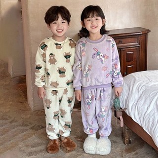 Bộ đồ ngủ nhung san hô cho bé trai và bé gái, cộng với bộ quần áo mặc ở nhà bằng nhung và flannel d
