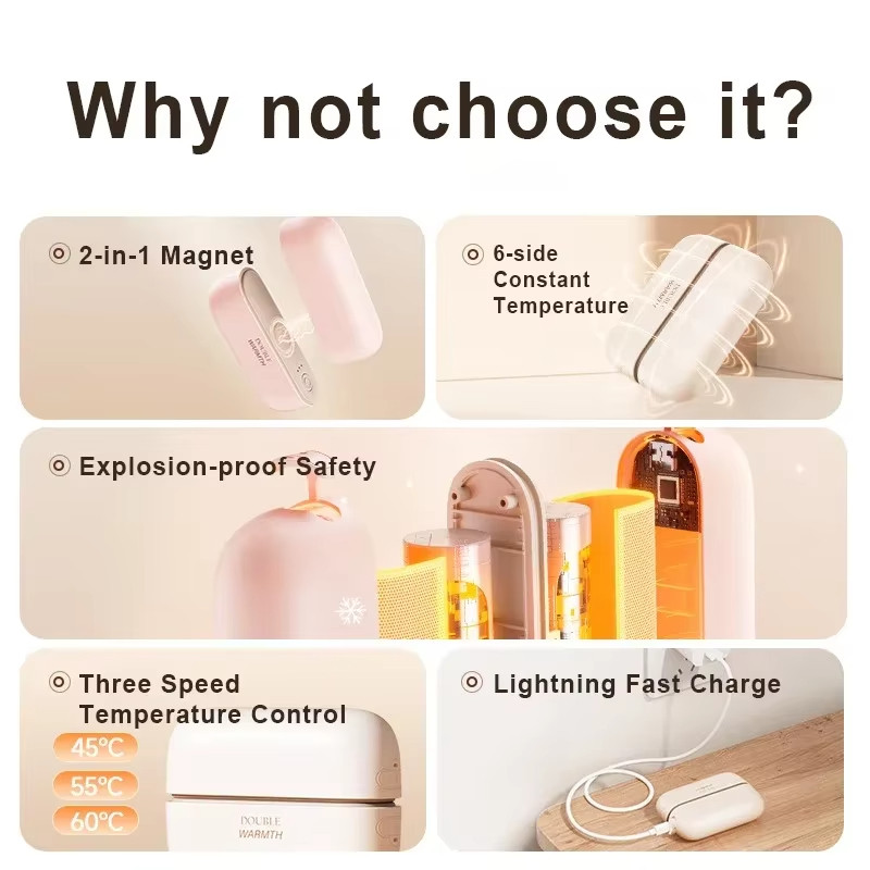 [Tuổi thọ cao 6000mAh] 2 chiếc Máy sưởi tay cầm tay cho du lịch mùa đông Máy sưởi tay có thể tháo rời 2IN1 Máy sưởi tay có thể sạc lại USB cho quà tặng sinh nhật trong nhà ngoài trời