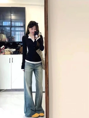 Áo thun nữ dài tay giả hai mảnh cổ hở nửa hở sang trọng ôm sát độc đáo