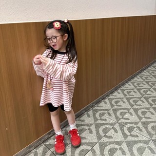 Quần áo bé gái Áo thun dài tay sọc ngọt ngào tươi mát Áo đáy quần Tianbao