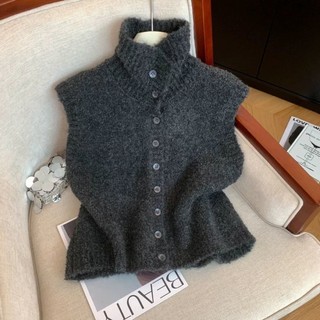 Áo cardigan dệt kim cổ đứng một hàng khuy phong cách retro dành cho nữ mùa thu đông áo len nh