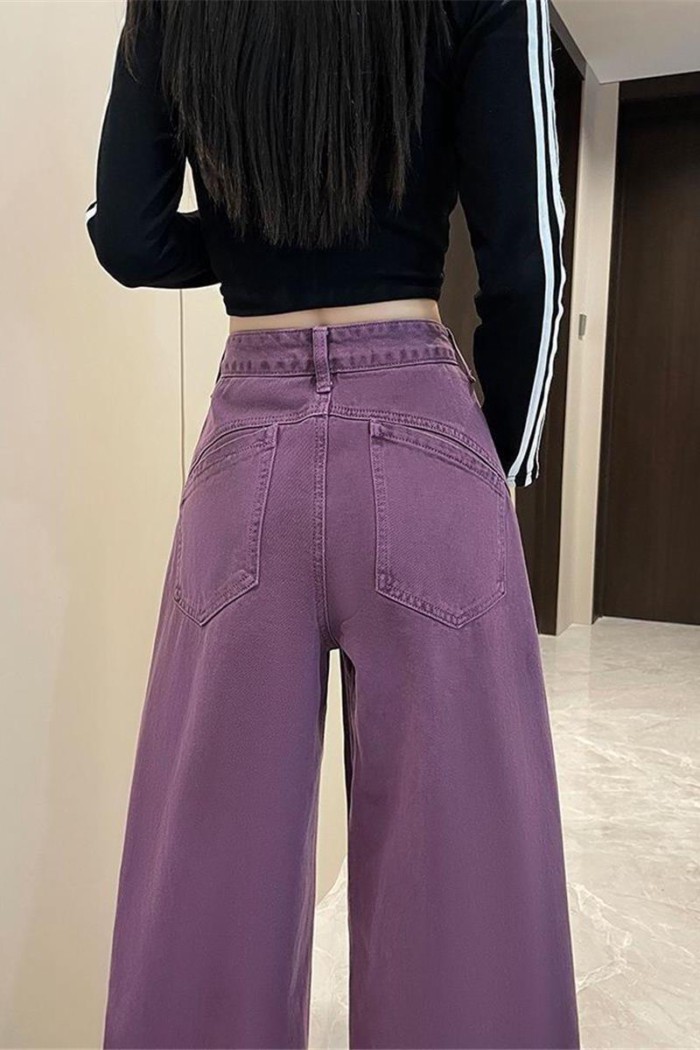Size Lớn Quần Jean Tím Mùa Xuân Mới Ống Rộng Cao Cấp Giảm Béo Quần Ống Rộng