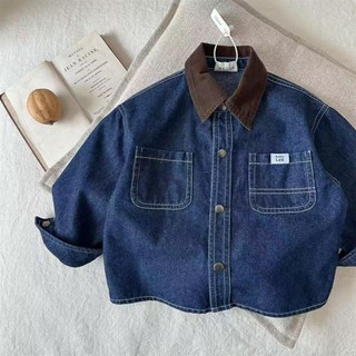 Áo sơ mi denim bé trai áo sơ mi denim mềm wash màu khối áo khoác trẻ em