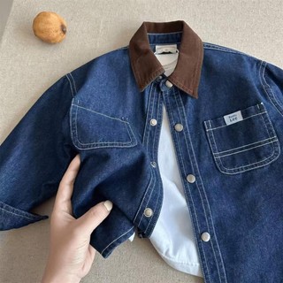 Áo sơ mi denim bé trai áo sơ mi denim mềm wash màu khối áo khoác trẻ em