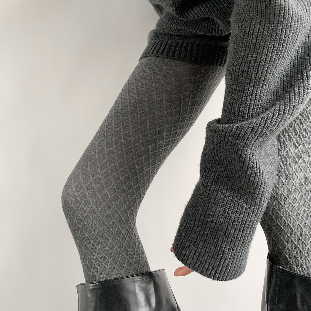 Quần Legging Dày Ấm Áp Phong Cách Xám Màu Khói, Thiết Kế Ba Chiều Hình Thoi Giúp Gọn Gàng Legs