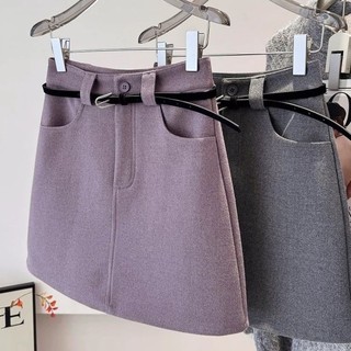Váy Tím Mới Che Hông, Váy Len Cao Cấp Chống Lõm Phong Cách Retro