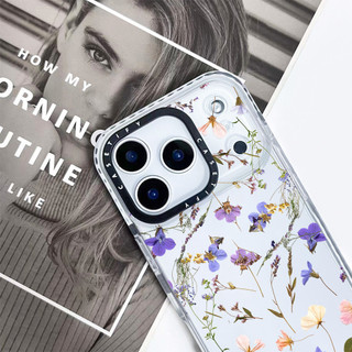 Ốp lưng hoa ép hoa màu tím tương thích cho IPhone 121314151617ProMax 12 13 Mini Cover X XR XS Max Silicone Mềm Clear SE 2022 6 7 8 Plus 17AIR Vỏ Chống Sốc