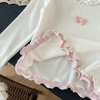 Bé De Nhung Cổ Phối Ren Ấm Áo Thun Kiểu Phương Tây Bé Trai Của Nấm Đáy Ngọt Dài Tay