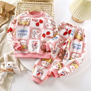Bộ đồ ngủ nhung san hô cho bé trai và bé gái, cộng với bộ quần áo mặc ở nhà bằng nhung và flannel d