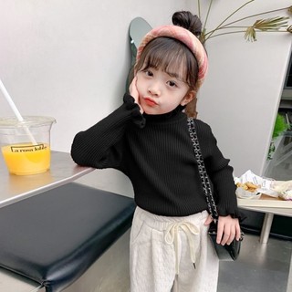 Áo len bé gái, quần áo trẻ em, áo dệt kim thời trang trẻ em, áo cổ lọ bé gái