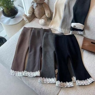 Quần đáy chuông bé gái, ren sành điệu, quần đa năng, nhung và dày dặn, áo khoác ngoài cho bé