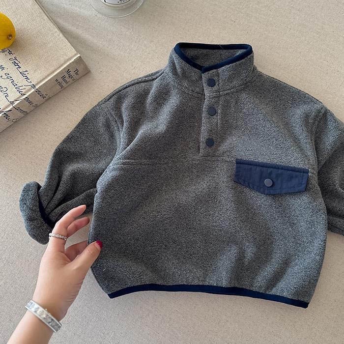 Áo sơ mi Polo trẻ em nhung hai mặt mùa thu đông áo khoác nửa khóa kéo cho bé trai và bé gái c