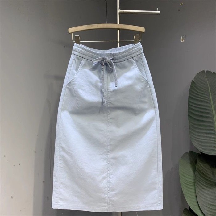 Phong cách đơn giản Chân váy denim đa năng mùa hè dáng ôm vừa vặn Chân váy chữ A dài vừa vặn