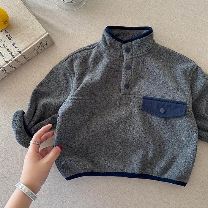 Áo sơ mi Polo trẻ em nhung hai mặt mùa thu đông áo khoác nửa khóa kéo cho bé trai và bé gái c