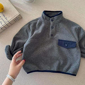 Áo sơ mi Polo trẻ em nhung hai mặt mùa thu đông áo khoác nửa khóa kéo cho bé trai và bé gái c