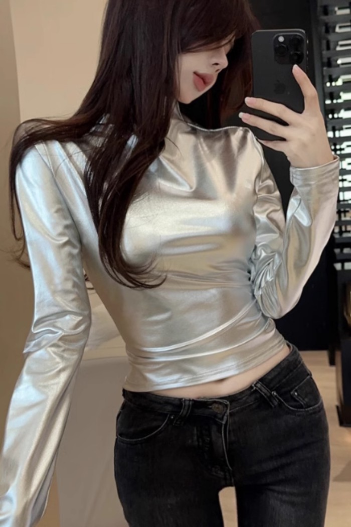 Áo thun dài tay bóng slim fit dành cho nữ mùa xuân thu mới phong cách Âu Mỹ thời trang đa năn