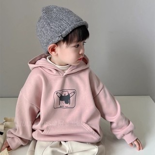 Áo nỉ dày có mũ trùm đầu hoạt hình cho bé trai và bé gái Áo nỉ lông cừu phong cách Hàn Quốc cho trẻ