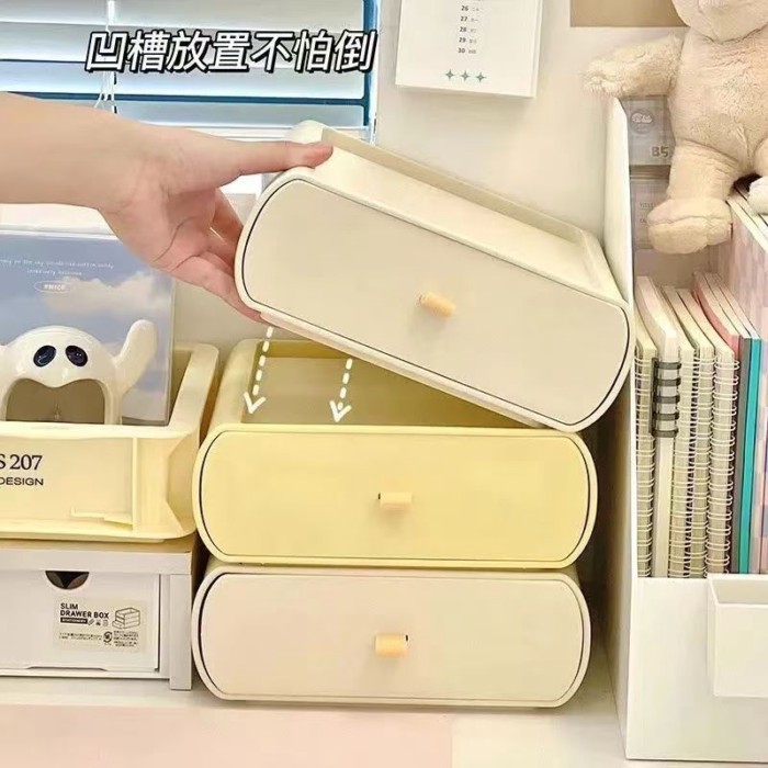 Hộp lưu trữ máy tính để bàn Phong cách kem Hộp lưu trữ ngăn kéo phong cách Hàn Quốc Hộp lưu trữ mỹ phẩm