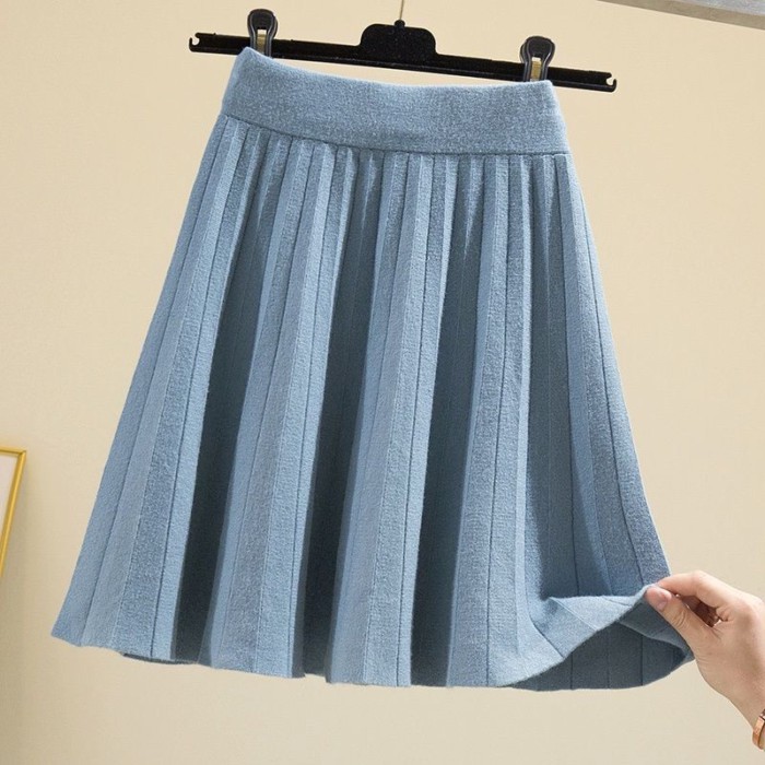 kumikumi eo co giãn váy ôm váy chữ A dệt kim váy xếp li nữ váy ngắn