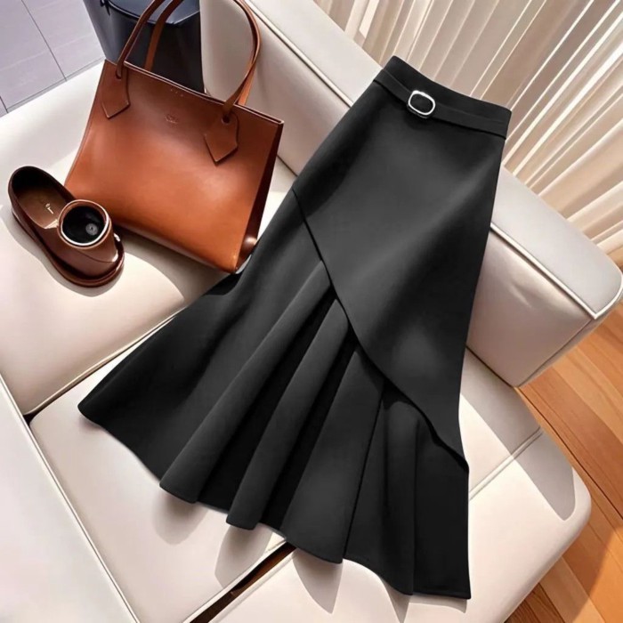 Váy xếp ly dành cho nữ, phong cách mùa hè mới, giảm béo, che da, dài vừa phải, váy chữ A