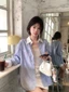 Áo Sơ Mi Sọc Dài Tay Thêu Nơ Cho Nữ Đầu Thu Phong Cách Hàn Quốc dáng Rộng Màu Tương Phản Dài Giữa Á