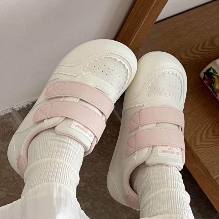 Giày Velcro trắng dành cho nữ sinh viên phối váy, giày thể thao, giày bệt rèn luyện đạo đức, giày t