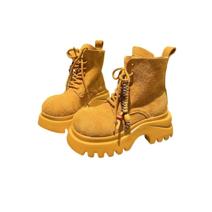 Giày bốt Martin nubuck da mềm phối ren tua rua ngón chân cái Giày bốt đi xe máy bốt ngắn giày nữ