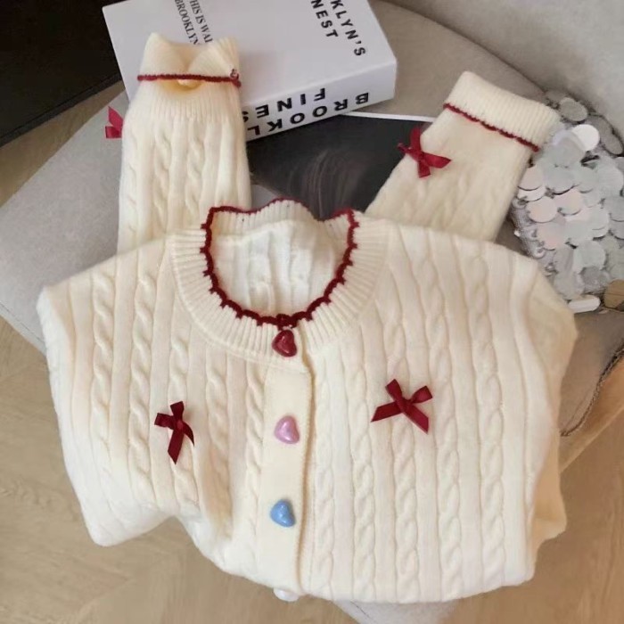 Áo khoác cardigan ngắn dệt kim thêu họa tiết xoắn ngọt ngào phong cách Hàn Quốc