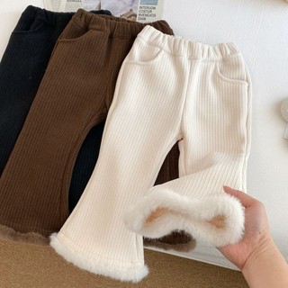Quần bé gái, quần ống loe kiểu mới mùa thu đông, quần nhung trắng thời trang mùa đông bé gái