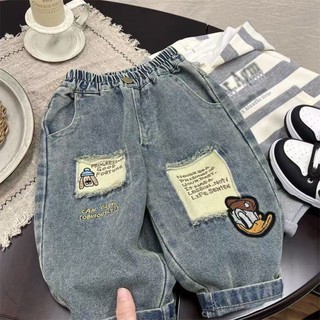 Quần jean trẻ em cho bé trai phong cách xuân thu, quần ống rộng đẹp, quần thường rách siêu mề