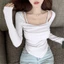 Áo đáy quần cho bé gái cô gái ngọt ngào xoắn xoắn giả cổ vuông hai mảnh áo thun dài tay không đều