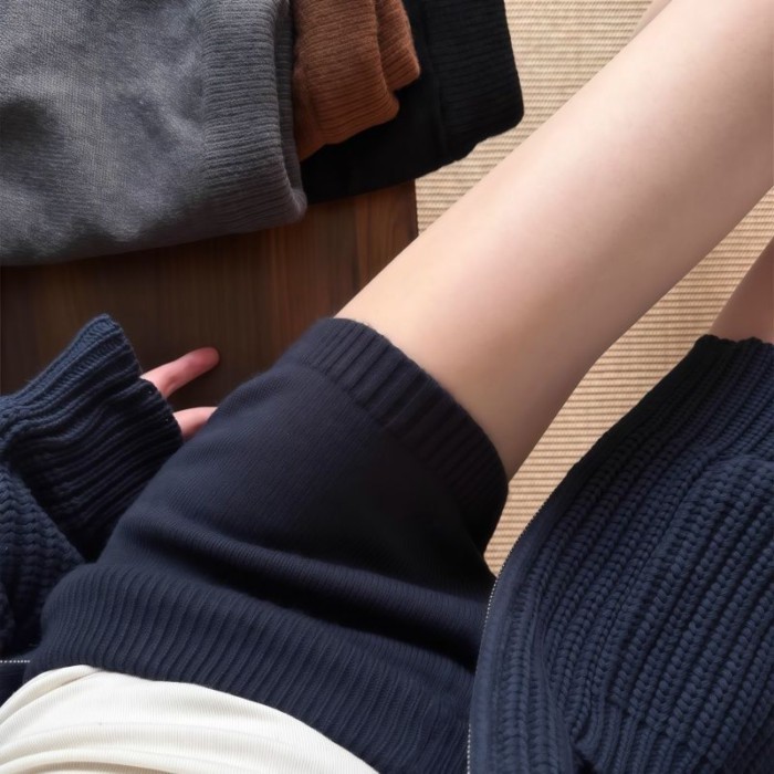 Quần short dệt kim hàn quốc cho nữ nhỏ nhắn, quần ống rộng ống rộng, quần len cạp cao