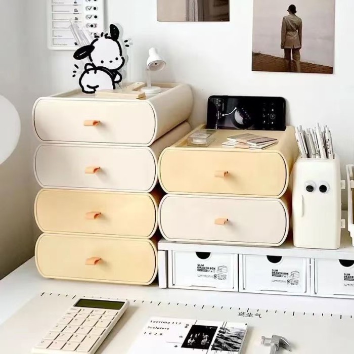 Hộp lưu trữ máy tính để bàn Phong cách kem Hộp lưu trữ ngăn kéo phong cách Hàn Quốc Hộp lưu trữ mỹ phẩm