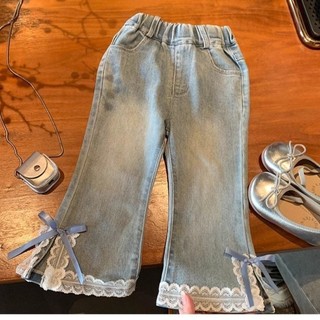 Quần jean ống loe thắt nơ cho bé gái và quần denim mềm mại cho bé, thời trang và ngọt ngào