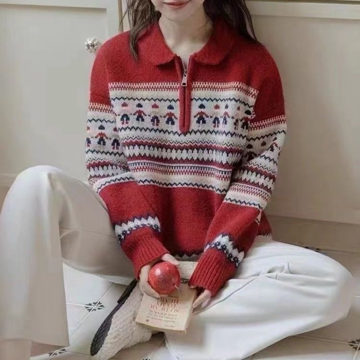 Áo len nửa dây kéo có hoa văn đa dạng đầy màu sắc cổ đẹp Fair Isle