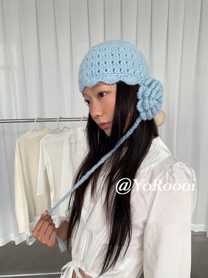 Have u desgin Hàn Quốc Dệt Kim Handmade Ba Chiều Hoa Phù Hợp Với Dây Đeo Mặt Nhỏ Mũ Bảo Vệ Tai Ngọt Ngào Dễ Thương Mũ Lạnh
