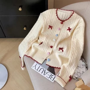 Áo khoác cardigan ngắn dệt kim thêu họa tiết xoắn ngọt ngào phong cách Hàn Quốc