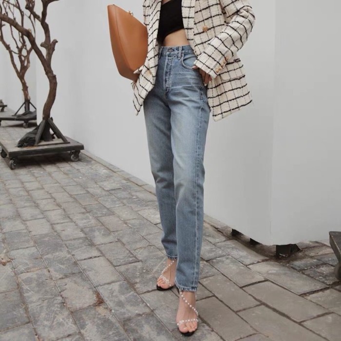 Giày sandal cao gót nữ dây kéo sau lưng, gót quai ngọc trai trong suốt