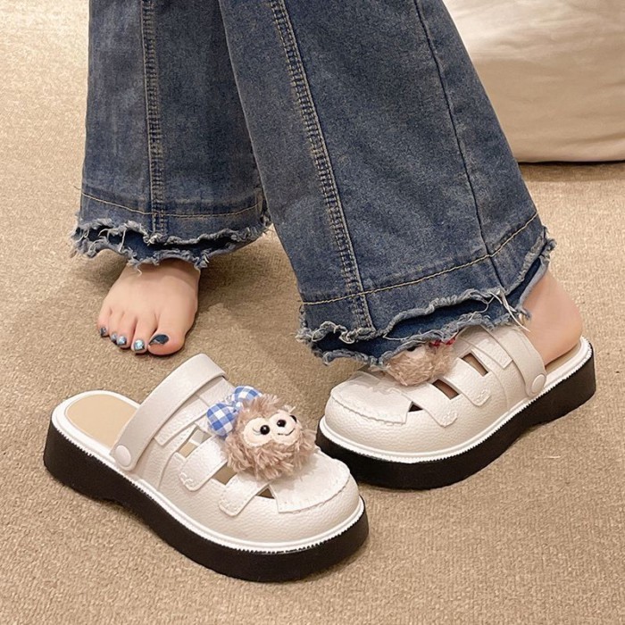 Dép xỏ ngón hai lỗ hở mũi dành cho nữ, giày La Mã khoét lỗ, dép nửa đế dày dành cho nữ, trang phục