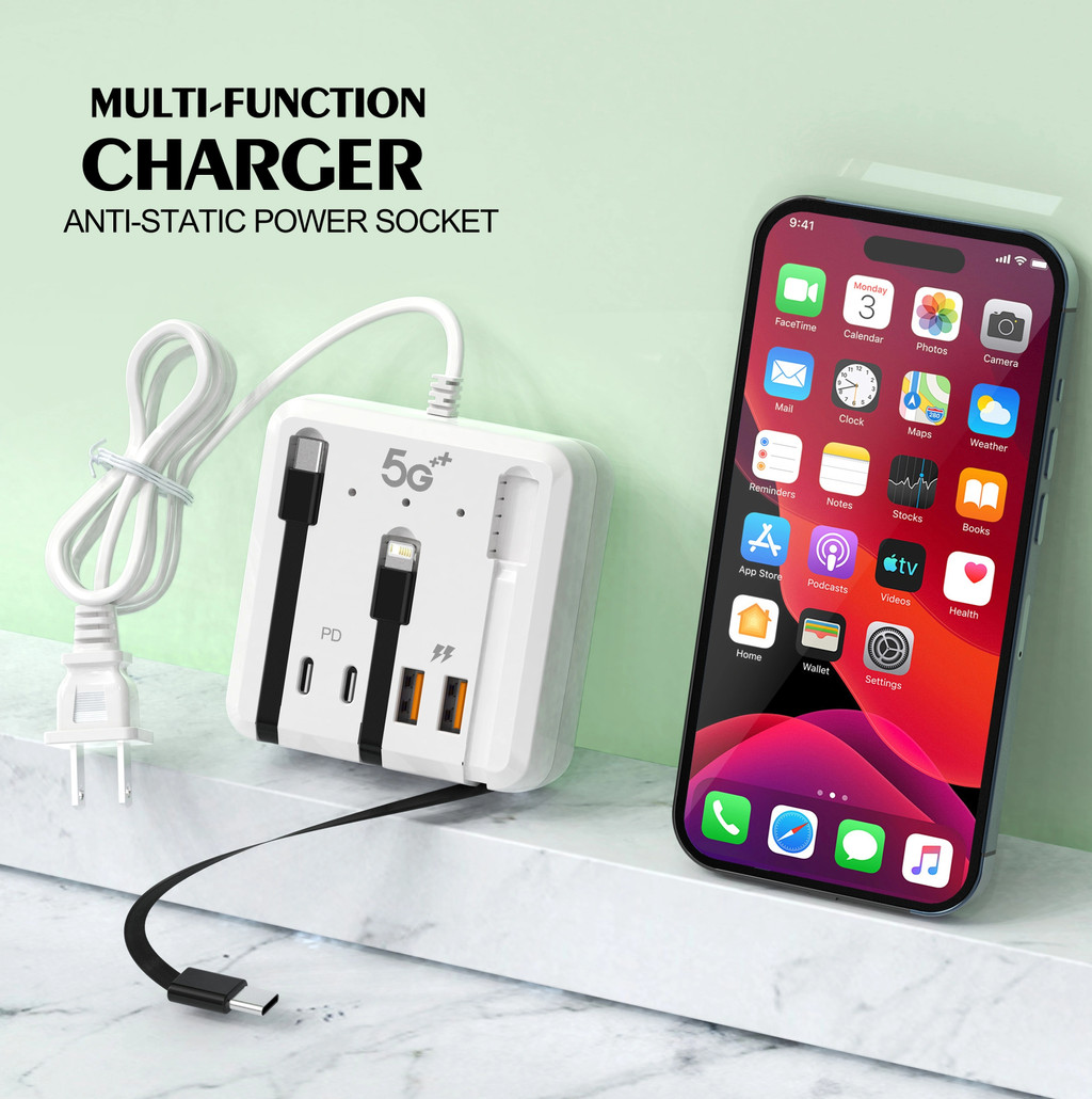 Dải nguồn đa chức năng 66W Bộ sạc USB Type C Sạc nhanh 4 cổng 2PD + 2USB Bộ sạc máy tính để bàn cho điện thoại