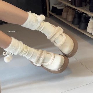 Phong Cách Nhật Bản Ngón Tròn Tất Cả Trận Đấu Velcro Lông Cừu Cho Nữ 2025 Phong Cách Mới Mùa Đông Nền Tảng Đế Thoải Mái Mary Jane Giày