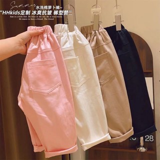 Phiên bản rộng màu trơn cho bé trai và bé gái, quần ống túm đơn giản và đa năng, quần ống rộn