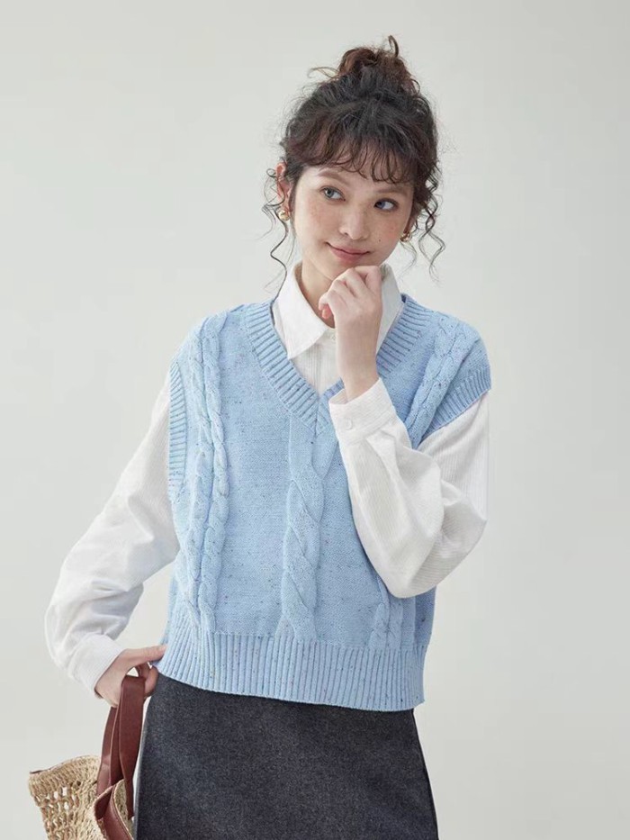 Áo dệt kim xếp chồng xoắn dành cho nữ Áo vest dệt kim cổ chữ V ngắn bên ngoài dành cho nữ