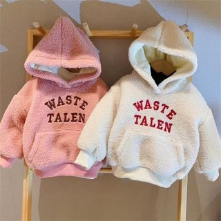 Bé trai và bé gái len cừu áo đáy áo sơ mi trẻ em hoodie thời trang nhung dày hàng đầu