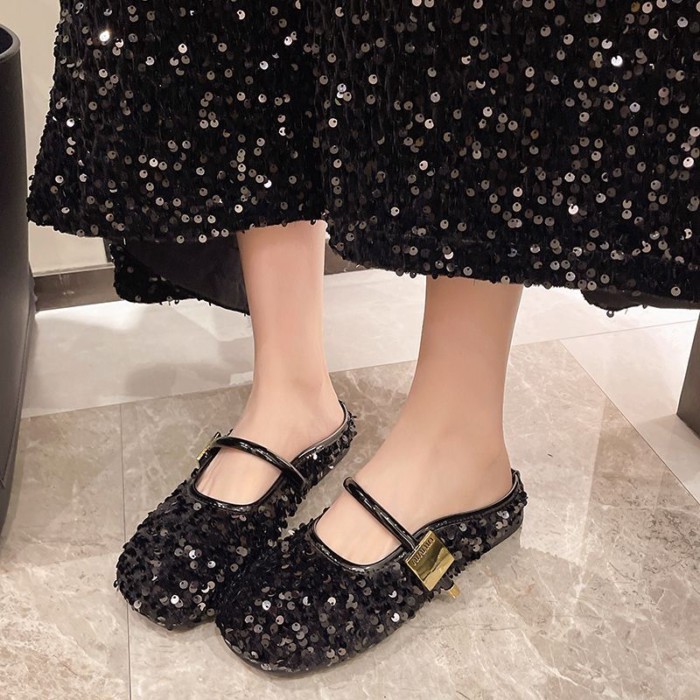 Dép nửa mũi có đính sequin để mặc bên ngoài dành cho bé gái và nàng tiên kèm váy dành cho nam lười