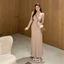 Đầm Kaki Hepburn Tay Kèn Nữ Váy Dệt Kim Giảm Béo Eo
