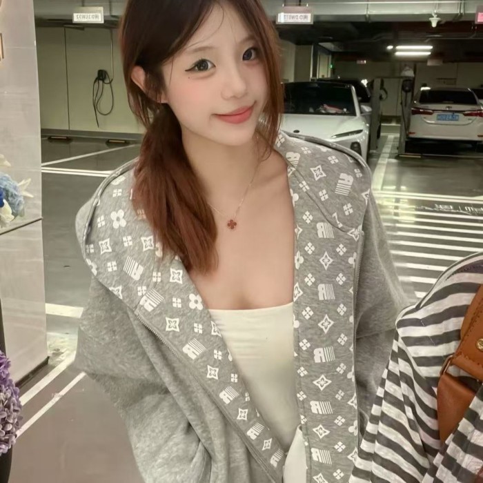 Áo nỉ có mũ trùm đầu kiểu dáng mát mẻ, ngọt ngào, mát mẻ dành cho nữ, áo khoác cardigan dáng rộng m