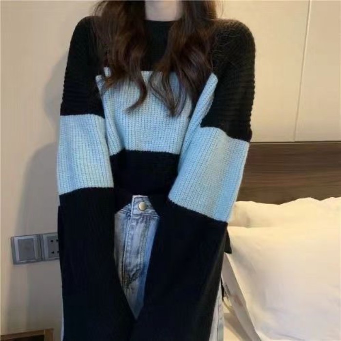 Áo len ngắn phong cách rừng dài tay áo len dệt kim dáng rộng đáy mùa đông