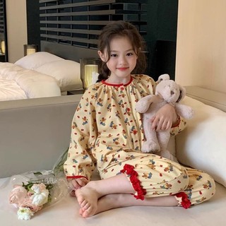 Bé gái phong cách mục vụ ở nhà Bộ quần áo mùa xuân và mùa thu quần dài tay mới trẻ em bé bé g