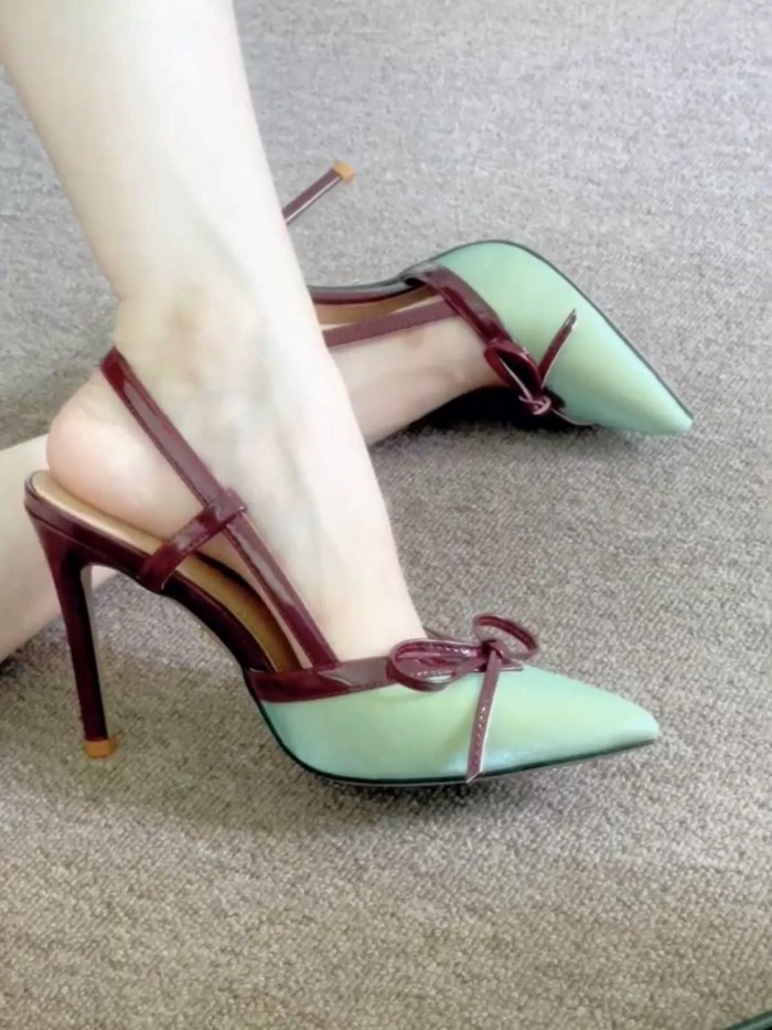 Giày sandal thắt nơ thẳng cho nữ có gót nhọn và váy, giày cao gót tuyệt đẹp